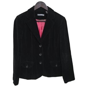 Vintage Liz Claiborne Women Size 8 Black Velvet Blazer 3 Button Pink Satin Trim